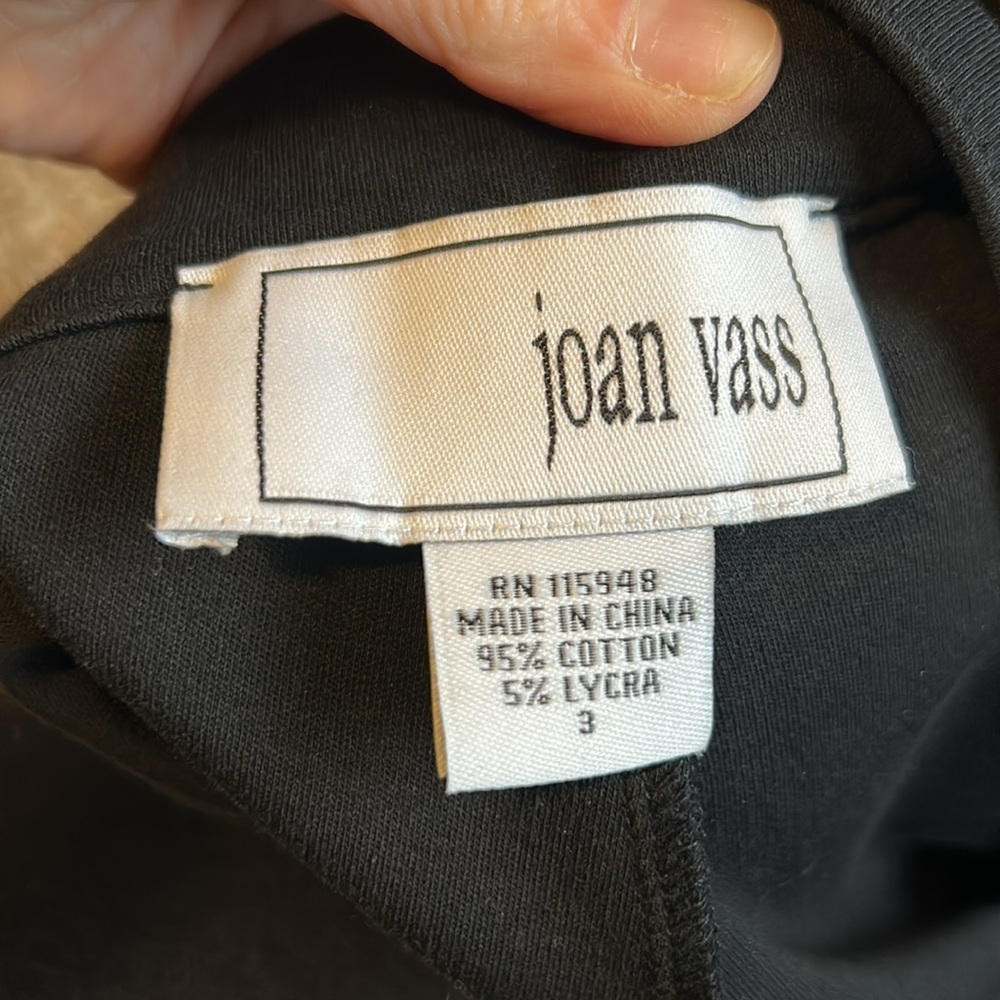 Joan Vass Black wide leg jersey pants 
Size XL 
Waist 17.5”
Rise 12”
Inseam 27 - Picture 4 of 5